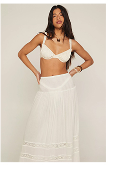 Crinkle Viscose Lace Trim Maxi Beach Skirt