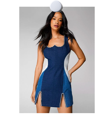 Diamante Embellished Denim Mini Dress