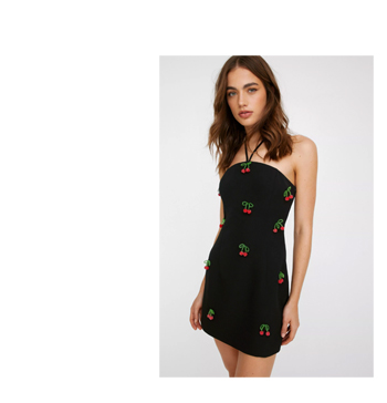 Premium Twill Embellished Cherry Mini Dress