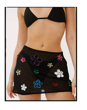 Premium Hand Embellished Flower Mini Skirt