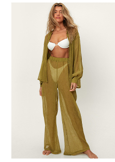 Plisse Wide Leg Beach Pants