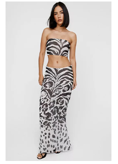 Mono Zebra Placement Print Maxi Skirt