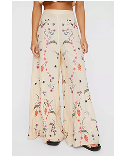 Embroidered Wide Leg Pant