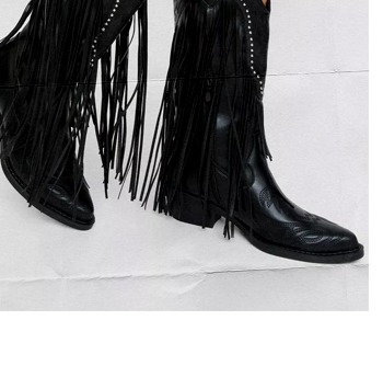 Faux Leather Tassel Studded Western Boots