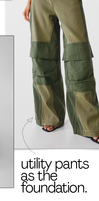 Two Tone Twill Wide Leg Cargo Pants