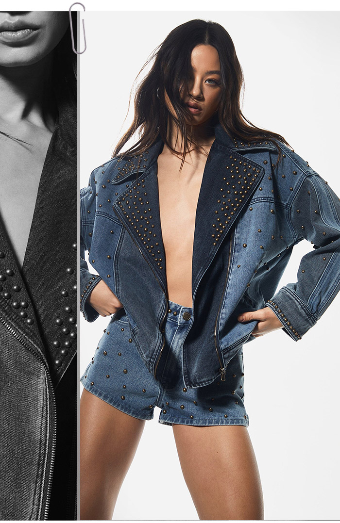 Studded Denim Biker Jacket