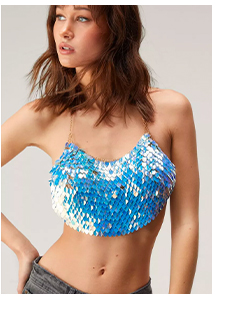 Iridescent Scale Sequin Halter Top