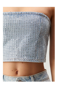 Diamante Denim Bandeau Top