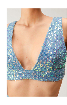 Denim Sequin V Neck Bralette