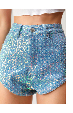 Sequin Denim Booty Shorts