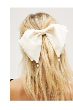 Satin Pearl Drop Bow Hair Clip