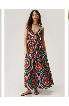 Cotton Scallop Hem Printed Maxi Dress