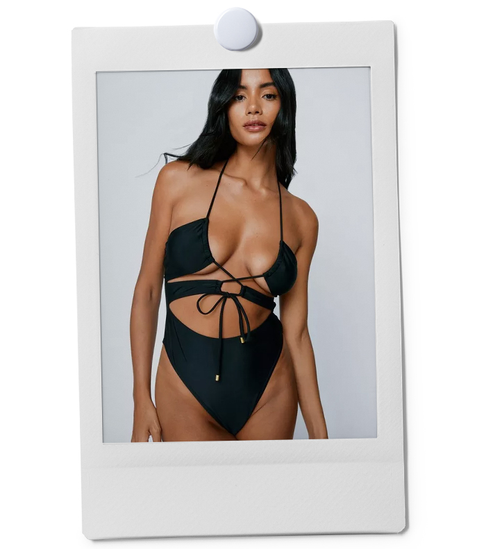 Ruched Tie Cut Out Halterneck Swimsuit