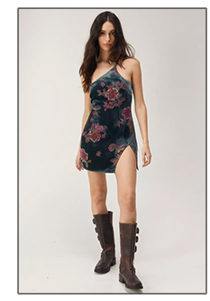 Devore Boho Floral One Shoulder Mini Dress