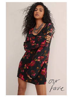 Blurred Floral Scoop Neck Tunic Mini Dress