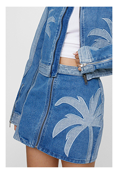 Palm Cutwork Denim Skirt