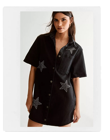 Star Studded Denim Shirt Dress