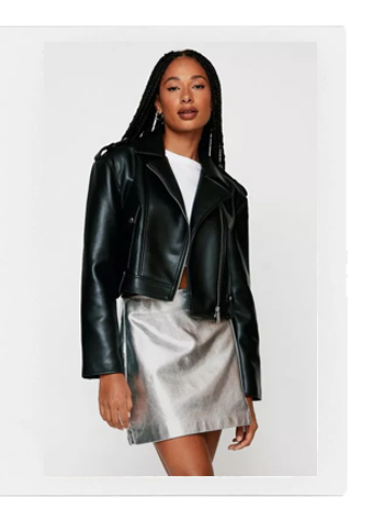 Faux Leather Cropped Biker Jacket