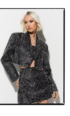 Premium Textured Tinsel Jacquard Cropped Blazer