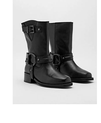 Tarnished Leather Buckle Harness Ankle Boots