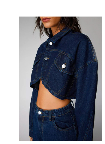 Curved Hem Cropped Denim Jacket