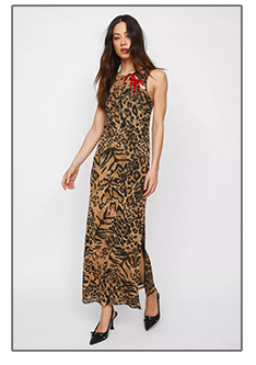 Leopard Mesh Cut Out Maxi Dress