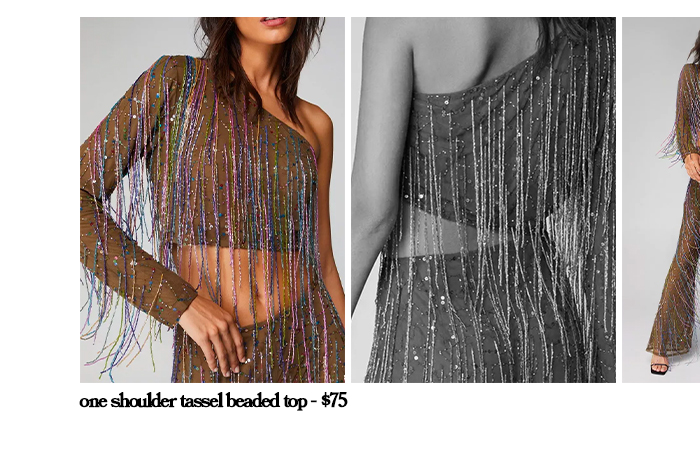 one shoulder tassel beaded crop top