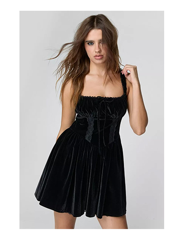 Velvet Lace Trim Corset Skater Dress