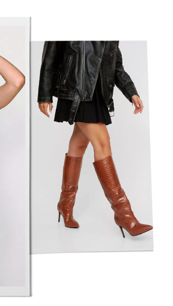 Faux Leather Croc Pointed Toe Knee High Boot