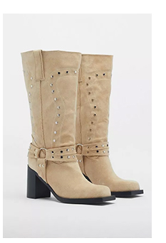 Faux Suede Slouchy Studded Harness Boot