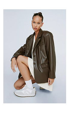 Petite Faux Leather Oversized Blazer