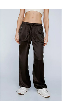 Satin Pleat Detail Cargo Pants