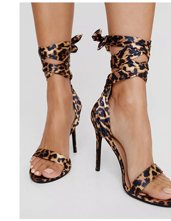 Satin Leopard Print Strappy Heels