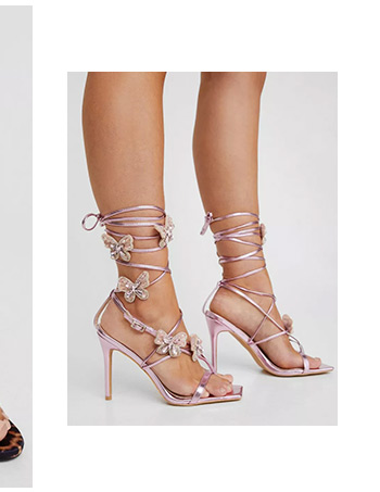 Faux Leather Embellished Butterfly Strappy Heel