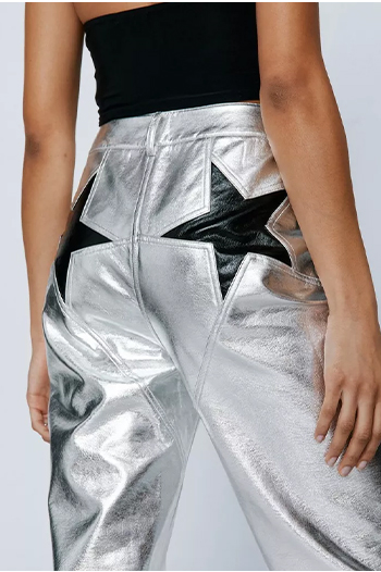 Metallic Star Bum Faux Leather Pants