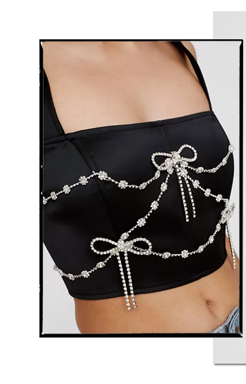 Bow Embellished Satin Trim Bustier Top