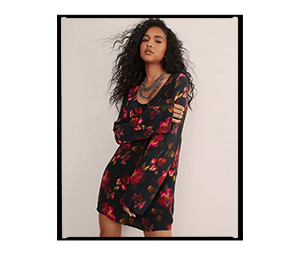 Blurred Floral Scoop Neck Tunic Mini Dress