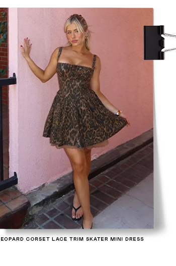 Leopard Corset Lace Trim Skater Mini Dress