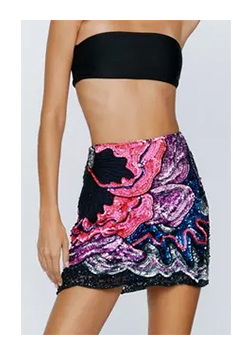 Abstract Floral Sequin Mini Skirt