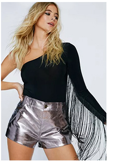 One Shoulder Plain Fringed Bodysuit