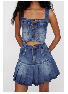 Denim Pleated Mini Skirt