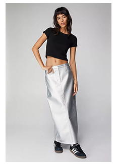 Premium Faux Leather Metallic Maxi Skirt