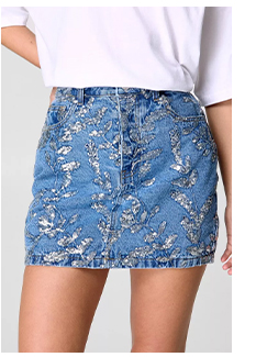 Floral Sequin Denim Mini Skirt