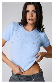 Fleece Embellished Crop Knitted Top