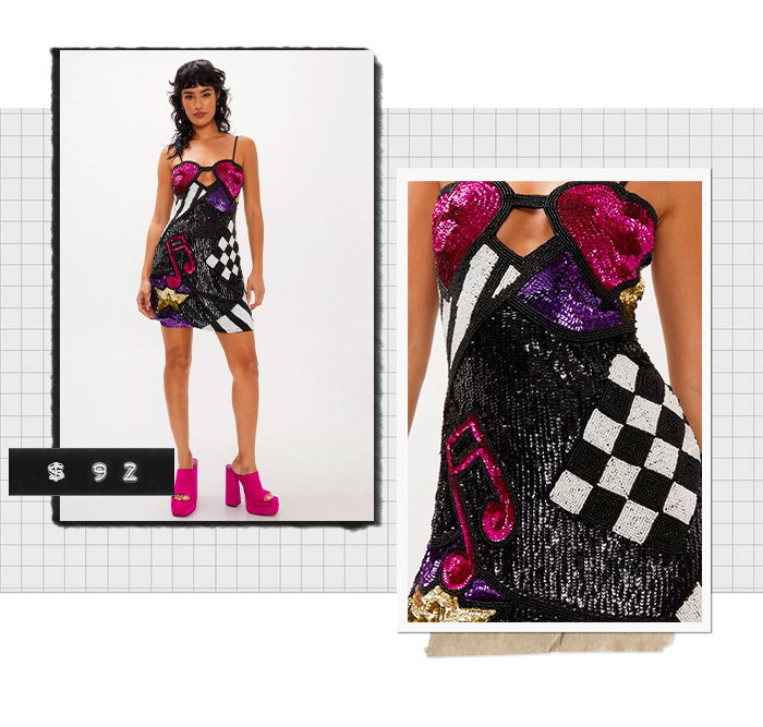 Abstract Music Embellished Sequin Mini Dress