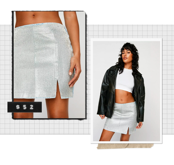 sequin denim-mini skirt