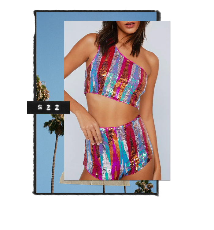 stripe sequin co ord one shoulder crop top