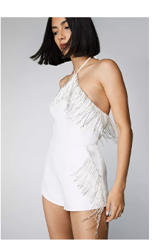 Premium Fringe Bead Halter Playsuit