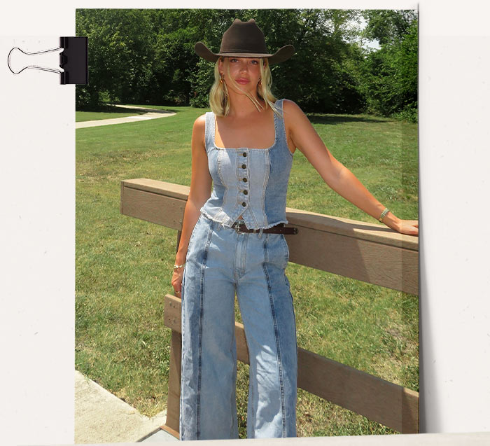 Colorblock Wide Leg Denim Jeans