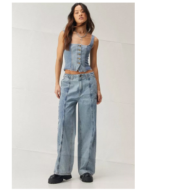 Colorblock Wide Leg Denim Jeans